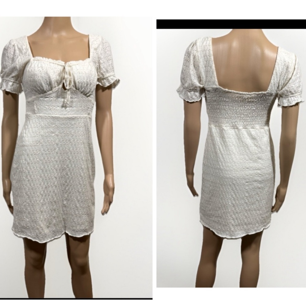 Urban Romantics White Eyelet Coquette Babydoll Mini Dress Size M Milkmaid